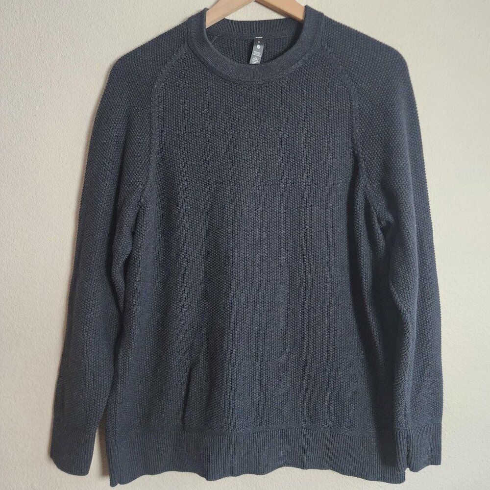 Lululemon Sweater Womens Medium Gray Textured Knit Crew Raglan Coolmax LM3ENFS